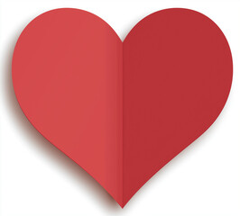 Stunning vibrant red paper heart shape casts a gentle shadow on clean white background