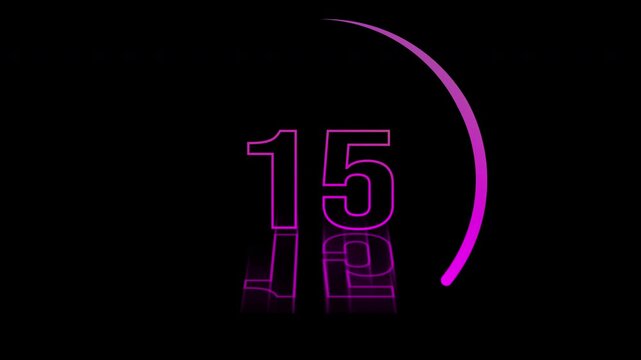 20 Seconds Countdown Timer Animation 4K - Digital Neon Progress Ring with Glowing Multicolor Light Numbers from 20 to 0 4k video animation seamless loop