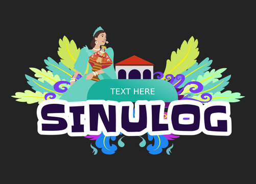 Vibrant Sinulog Festival Wordmark Festival Queen Dancer Holding Santo Ni&ntilde;o - Philippines Culture & Religious Celebration