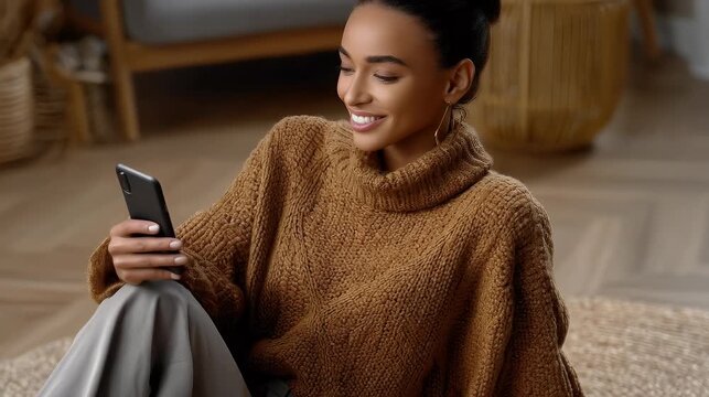 Woman using smartphone indoor day