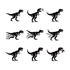 Tyrannosaurus Rex Dinosaur Icon Set Running Roaring and Eating