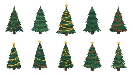 Obraz premium Clip art of various Christmas trees on white.