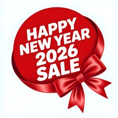 Happy New Year 2026 Sale Red Sticker Design