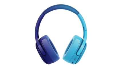 Vibrant blue headphones isolated on transparent background