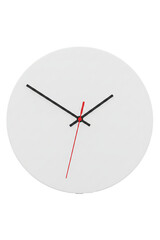 PNG. white wall clock. A minimalist white clock with black hour minute hands and a red second hand displays time on transparent background.