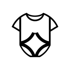 A simple monoline icon of a baby bodysuit with soft rounded edges, representing clothing for newborns and toddlers.
