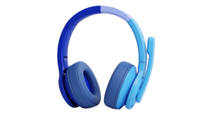 Neon blue wireless headphones  isolated on transparent background