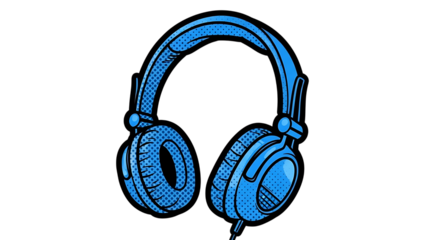 Modern blue headphones graphic design element isolated silhouette on transparent background isolated on transparent background