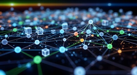 Digital network connections abstract illustration with glowing lights