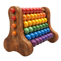 Wooden abacus with ten rows of colorful beads front view isolated on a transparent background