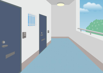 マンション共用部の廊下のベクターイラスト