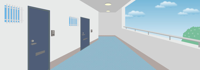 マンション共用部の廊下のベクターイラスト(ワイド)