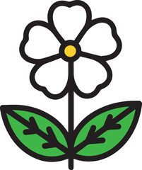 Cute White Flower Icon with Green Leaves &mdash; Bold Outline Illustration