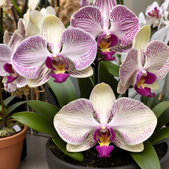 Blooming phalaenopsis orchid in a greenhouse