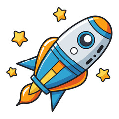 Cute Spaceship Flying in Space with Stars &ndash; Fun Cartoon Rocket Illustration