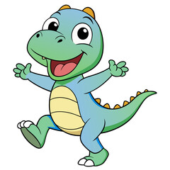 Happy Little Dinosaur Dancing &ndash; Cheerful and Playful Cartoon Vector