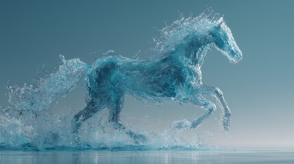 Abstract horse made of water, splash art style, high definition photography, extraordinarily detailed and intricate, fine details, stock photography, professional color grading.