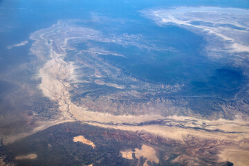 Aerial view from an plane of drying river beds