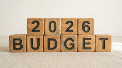  2026 budget text on neutral surface for annual financial planning fiscal year preparation and business expense management strategy