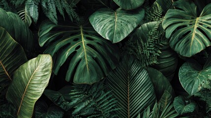Lush green tropical leaves create a vibrant and calming natural pattern.