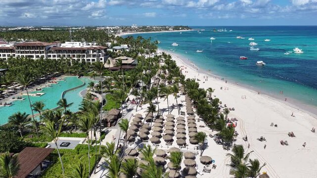 Punta Cana Skyline At Bavaro In Punta Cana Dominican Republic. Caribbean Skyline. Beach Landscape. Nature Seascape. Punta Cana Skyline In Bavaro In Punta Cana Dominican Republic. Scenic Palm Trees.