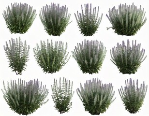 Set of Mexican bush sage (Salvia leucantha) frontal isolated png on a transparent 