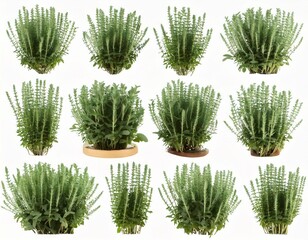 Set of Mexican bush sage (Salvia leucantha) frontal isolated png on a transparent 