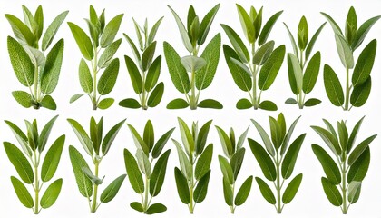 Set of Mexican bush sage (Salvia leucantha) frontal isolated png on a transparent bac 