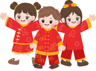 Joyful Children in Traditional Chinese New Year Attire
