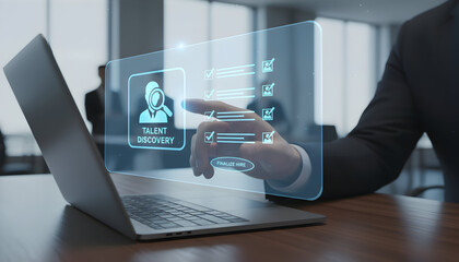 HR specialist using talent discovery software to find potential candidates online.