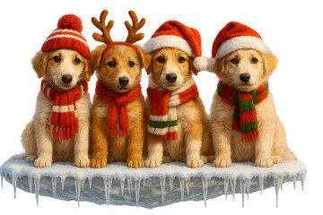 Cute Christmas Dog Breeds Collection &ndash; Holiday Puppy Set in Festive Winter Outfits,  Transparent background, Borzoi