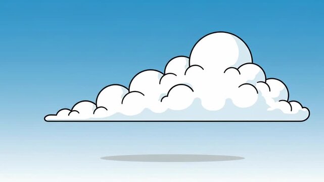 Cartoon Cloud Floating in a Bright Blue Sky with Shadow.
