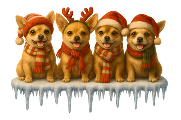 Cute Christmas Dog Breeds Collection &ndash; Holiday Puppy Set in Festive Winter Outfits,  Transparent background, Chihuahua