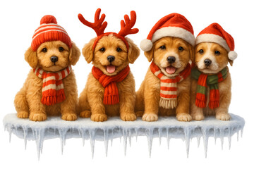 Cute Christmas Dog Breeds Collection &ndash; Holiday Puppy Set in Festive Winter Outfits,  Transparent background, Cavapoo