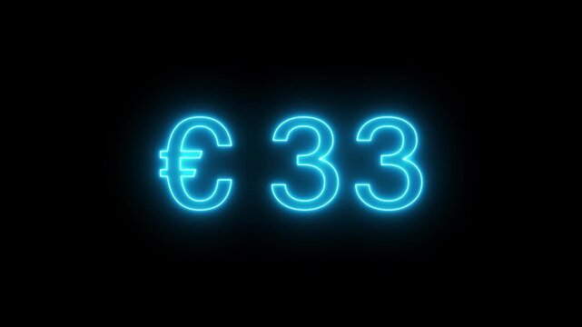 67 Euro business counting animation. Counting money animation. Neon number counter animation.