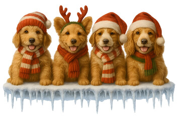 Cute Christmas Dog Breeds Collection &ndash; Holiday Puppy Set in Festive Winter Outfits,  Transparent background, Goldendoodle