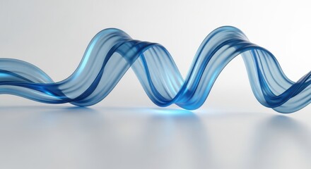 Abstract blue wavy ribbon flowing in a sinuous curve, isolated on white background
