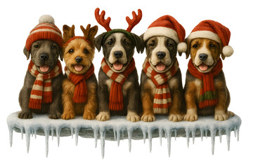 Cute Christmas Dog Breeds Collection &ndash; Holiday Puppy Set in Festive Winter Outfits,  Transparent background, Great Dane