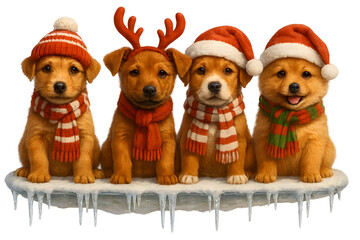Cute Christmas Dog Breeds Collection &ndash; Holiday Puppy Set in Festive Winter Outfits,  Transparent background, Hound