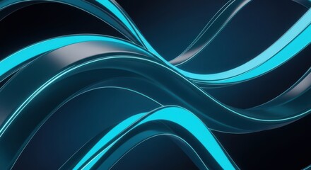 Abstract flowing blue metallic ribbons with glowing cyan edges on a dark background