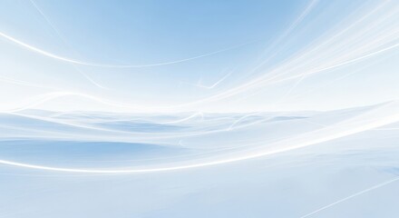 Abstract flowing lines and curves in soft white and light blue hues, creating a sense of movement and ethereal atmosphere
