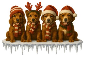 Cute Christmas Dog Breeds Collection &ndash; Holiday Puppy Set in Festive Winter Outfits,  Transparent background, Irish Setter