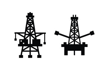 Oil rig silhouette set offshore drilling platform