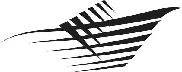 Abstract dynamic logo symbol. Stylized speed boat, bird wing, or fast motion lines. Modern vector silhouette.