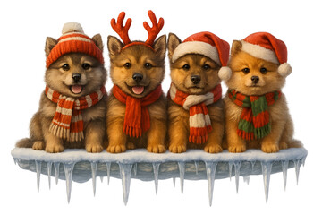 Cute Christmas Dog Breeds Collection &ndash; Holiday Puppy Set in Festive Winter Outfits,  Transparent background, Keeshond