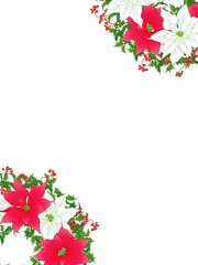 ポインセチアとサンキライのリースフレーム①縦_赤白