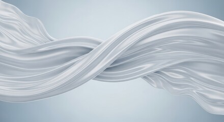 Abstract flowing white silk fabric wave on a light blue gradient background, elegant and smooth motion