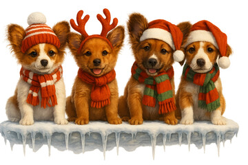 Cute Christmas Dog Breeds Collection &ndash; Holiday Puppy Set in Festive Winter Outfits,  Transparent background, Papillon