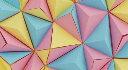Abstract geometric background with pastel pink, yellow, and blue triangular facets creating a faceted surface