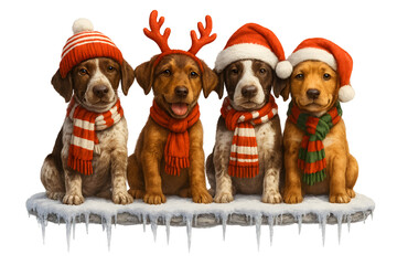 Cute Christmas Dog Breeds Collection &ndash; Holiday Puppy Set in Festive Winter Outfits,  Transparent background, Pointer (German Shorthaired Pointer)